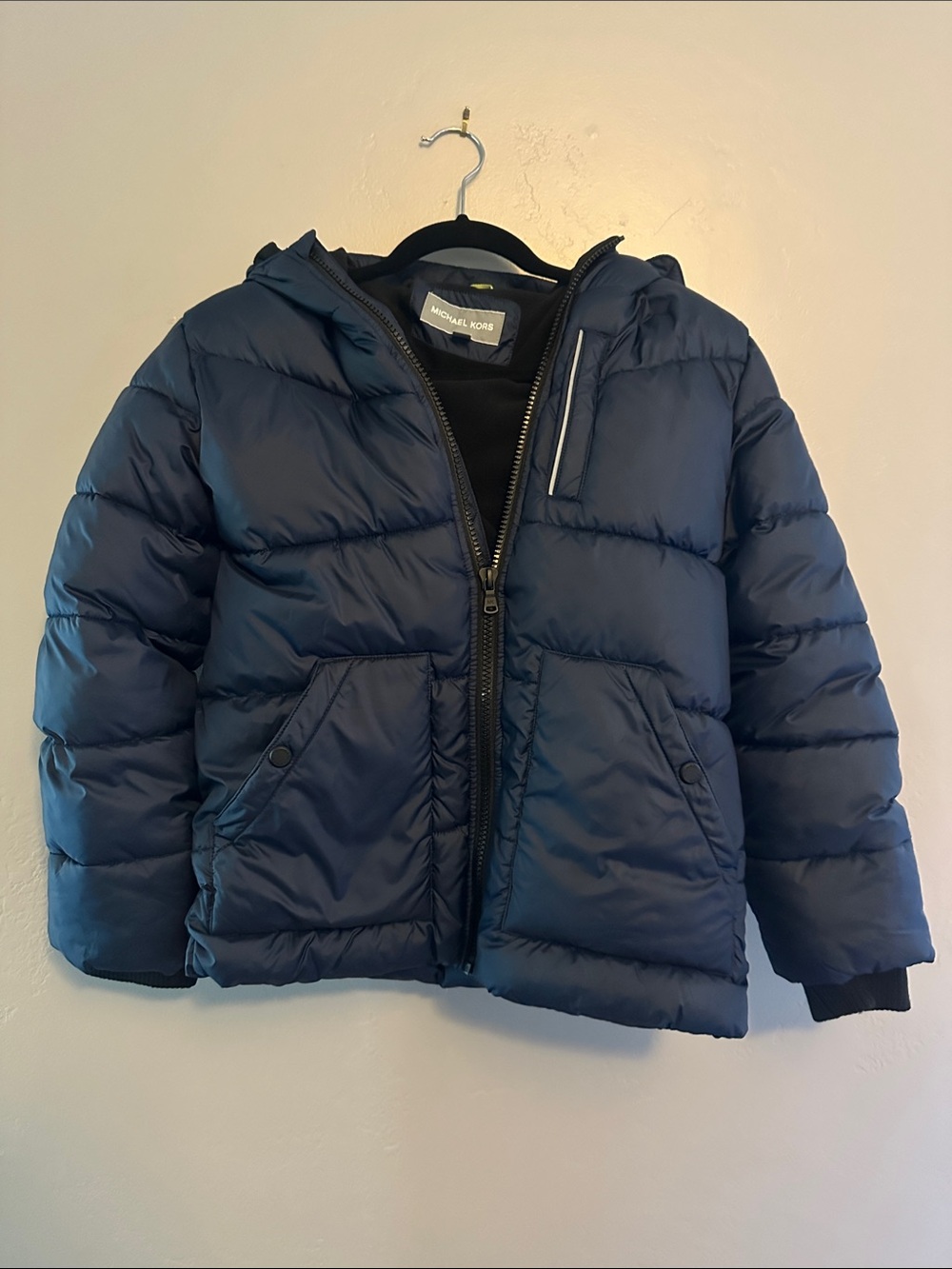 Michael Kors Kids Dark Blue Puffer Jacket with Hood